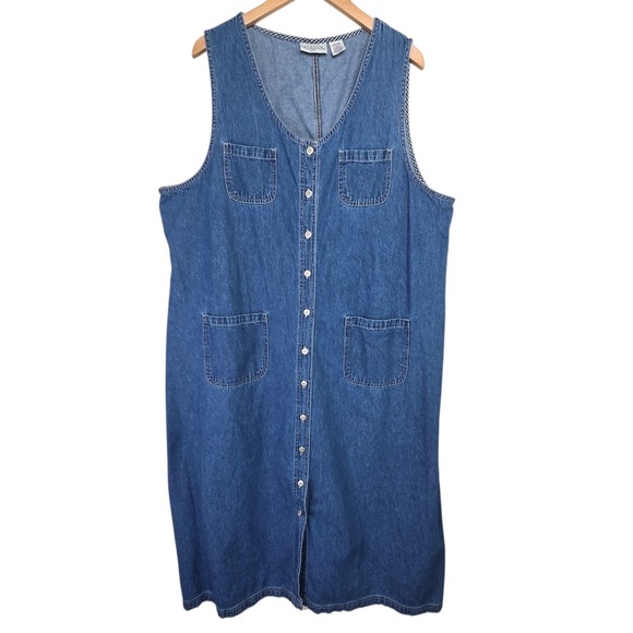 Basic Editions Plus Dresses & Skirts - Vintage Womens Cottagecore Cotton Blue Denim Overall Jumper Dress SZ 2X Prairie